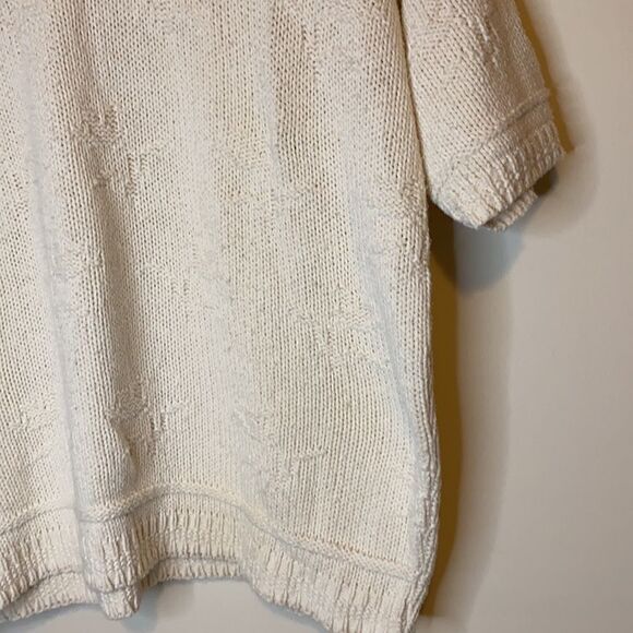 Eddie Bauer | Vintage Round Knit Pullover Textured Short Sleeve Cream Sweater S - Picture 6 of 10